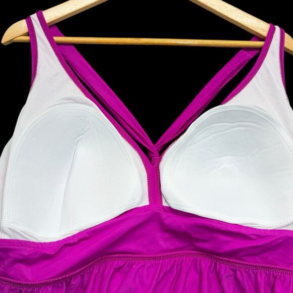 Maurices Womens 3X Fuchsia Pink Tankini Swim Top Built In Bra Tie Back - Picture 4 of 8